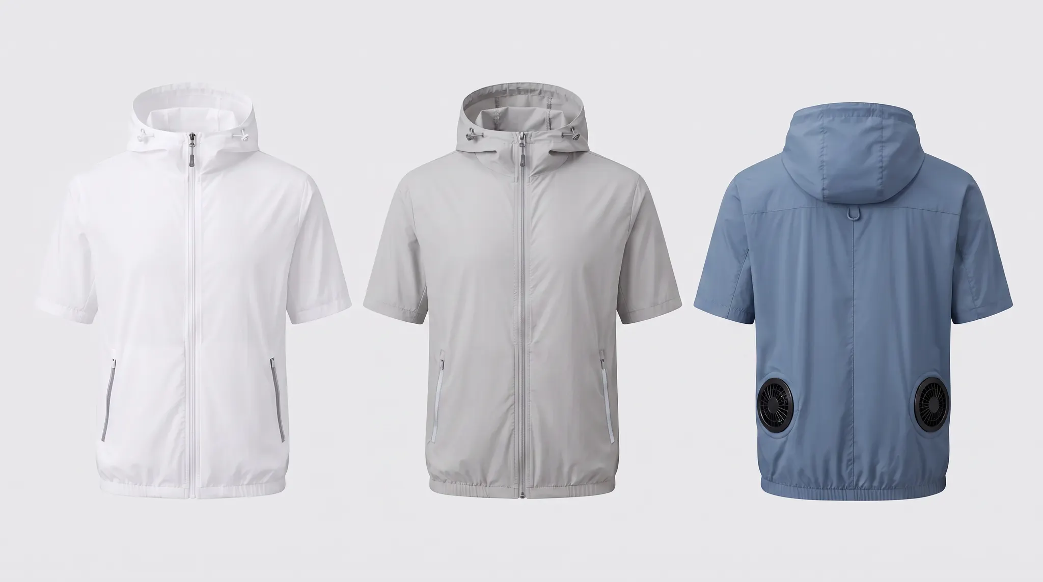 Short-sleeve cooling jackets shown from the front and back